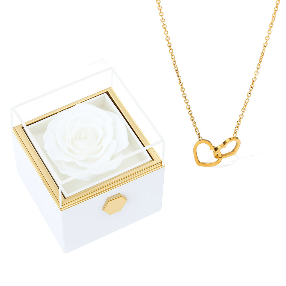 Boîte Rose Éternelle & Collier Personnalisé Plaqué Or 18K