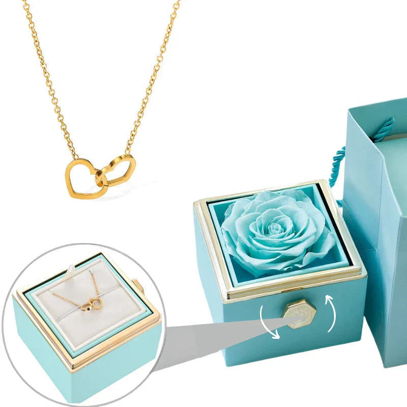 Boîte Rose Éternelle & Collier Personnalisé Plaqué Or 18K