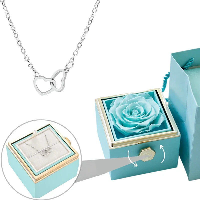 Boîte Rose Éternelle & Collier Personnalisé Plaqué Or 18K
