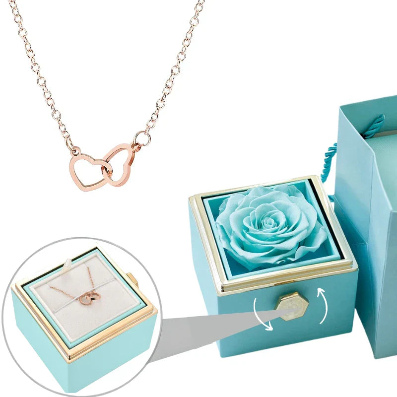 Boîte Rose Éternelle & Collier Personnalisé Plaqué Or 18K