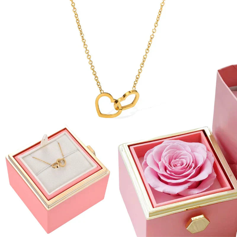 Boîte Rose Éternelle & Collier Personnalisé Plaqué Or 18K