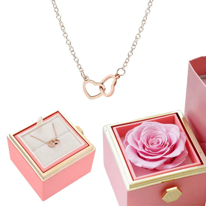 Boîte Rose Éternelle & Collier Personnalisé Plaqué Or 18K