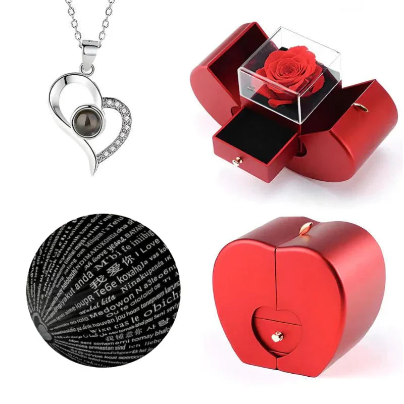 Coffret Rose Éternelle & Collier "Je T'aime"