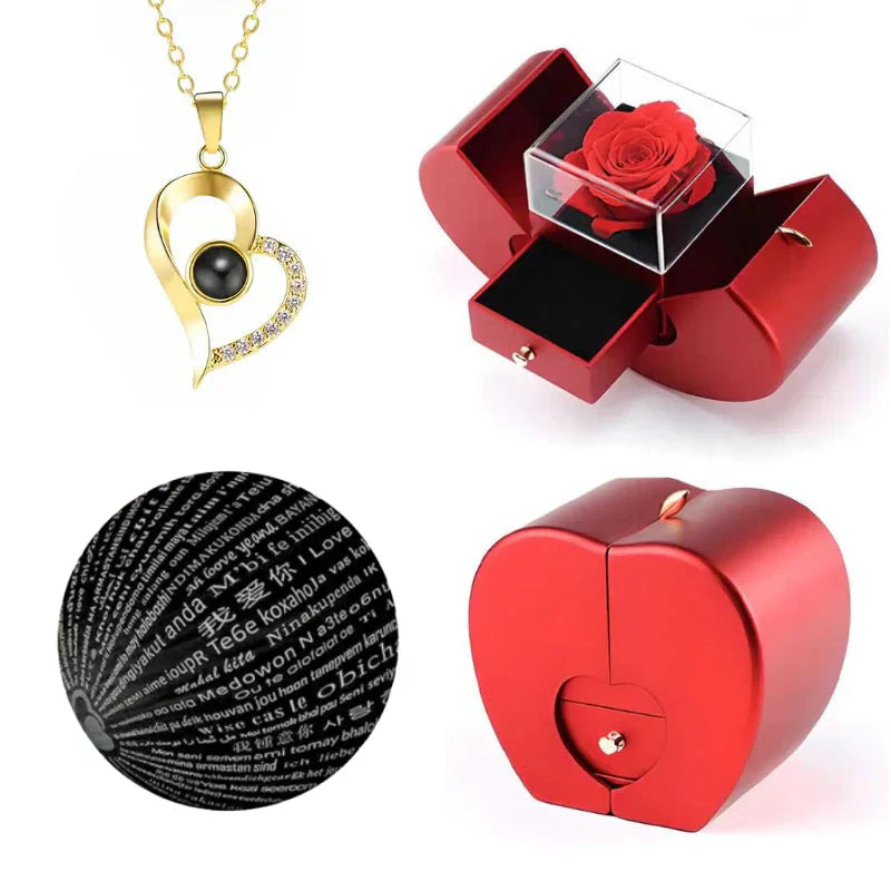 Coffret Rose Éternelle & Collier "Je T'aime"