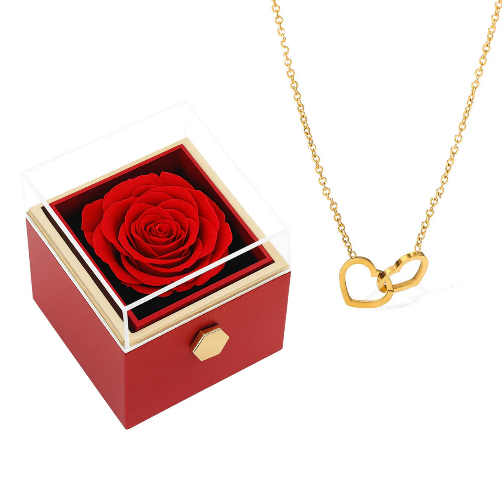 Boîte Rose Éternelle & Collier Personnalisé Plaqué Or 18K