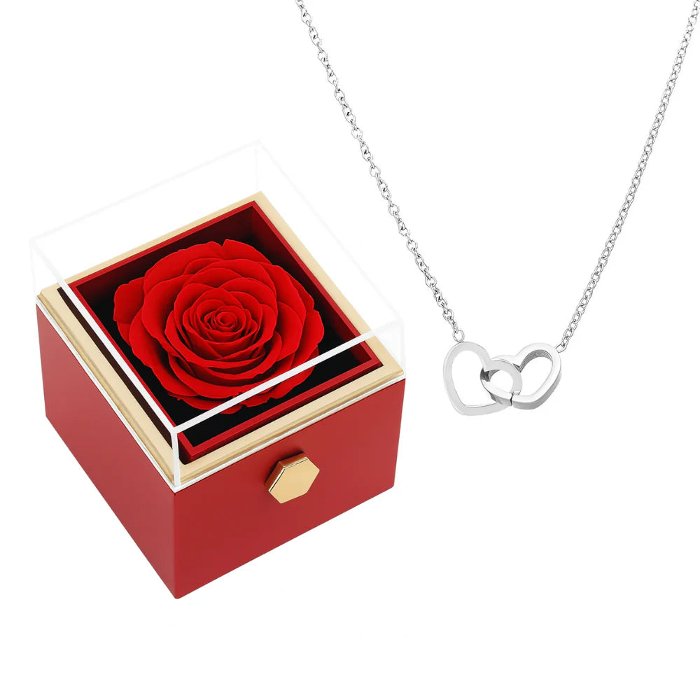 Boîte Rose Éternelle & Collier Personnalisé Plaqué Or 18K