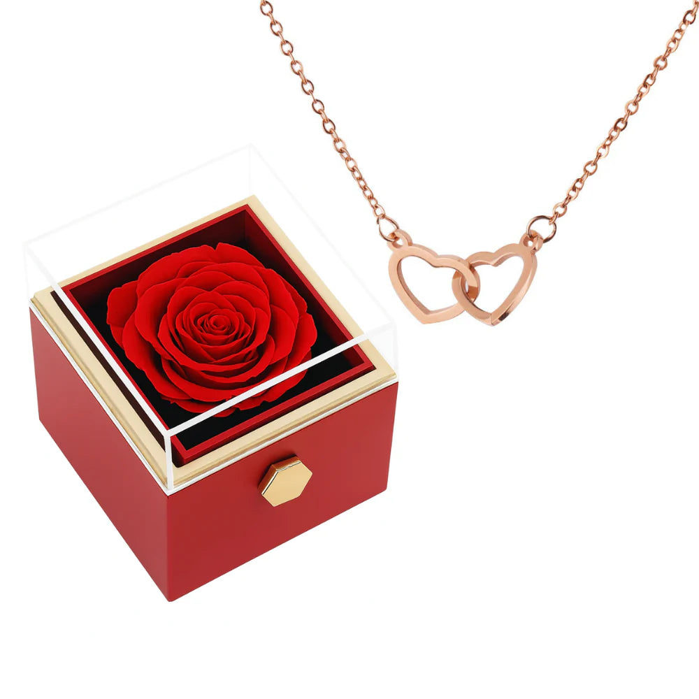 Boîte Rose Éternelle & Collier Personnalisé Plaqué Or 18K