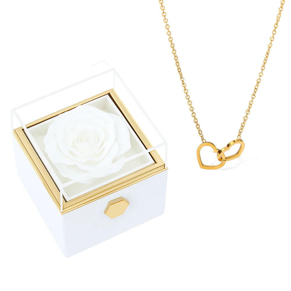 Boîte Rose Éternelle & Collier Personnalisé Plaqué Or 18K