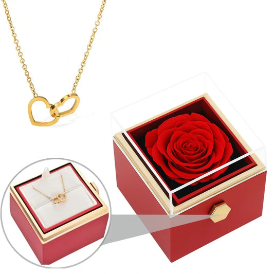 Boîte Rose Éternelle & Collier Personnalisé Plaqué Or 18K