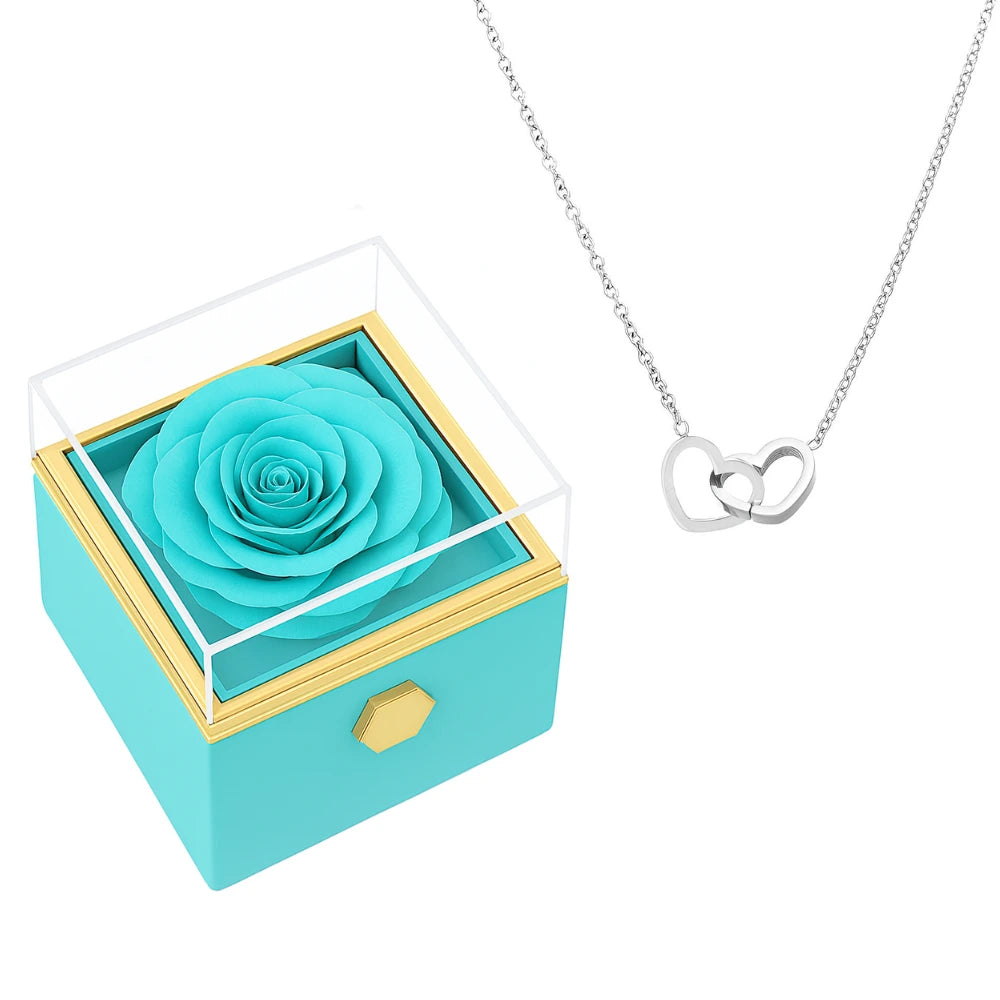 Boîte Rose Éternelle & Collier Personnalisé Plaqué Or 18K