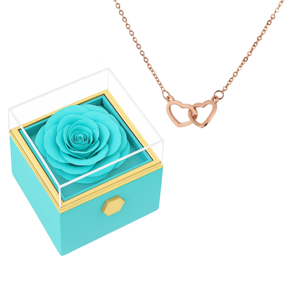 Boîte Rose Éternelle & Collier Personnalisé Plaqué Or 18K