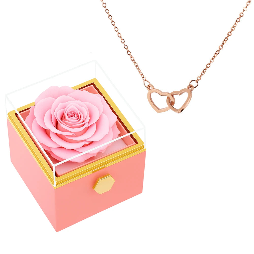 Boîte Rose Éternelle & Collier Personnalisé Plaqué Or 18K