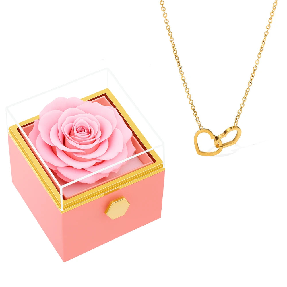 Boîte Rose Éternelle & Collier Personnalisé Plaqué Or 18K